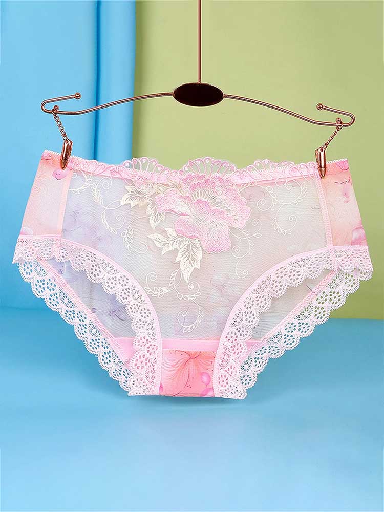 Men's Low Rise Flower Lace Mesh Boxer Briefs