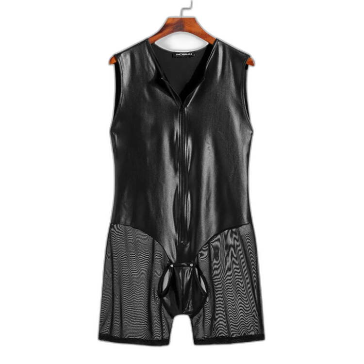 Tight PU Leather Mesh Bodysuit