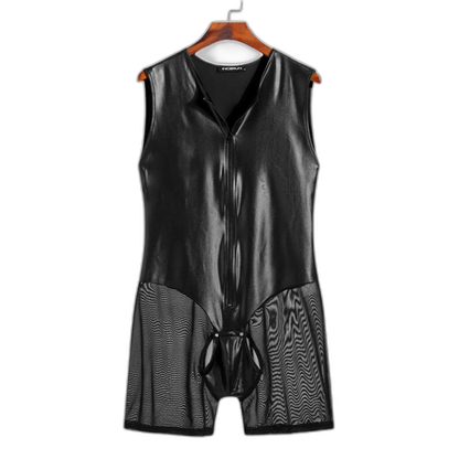 Tight PU Leather Mesh Bodysuit