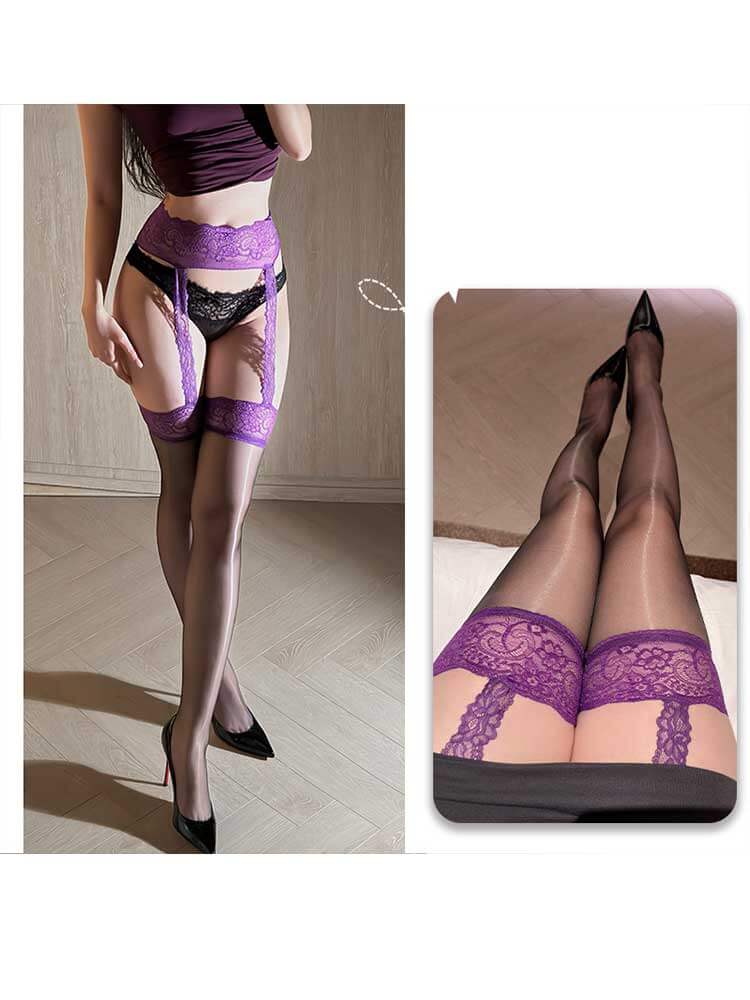 Men's Sexy Ultra-Thin Lace-Top Thigh-High Garter Stockings