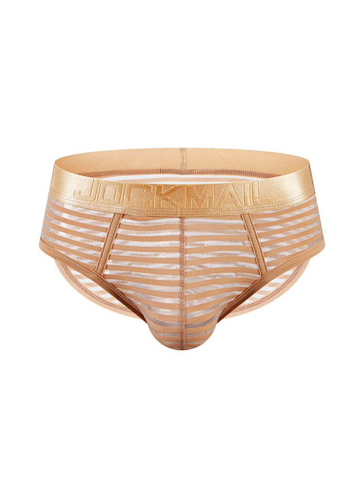 Men's Sexy Mesh Sheer Striped Low-Rise Briefs