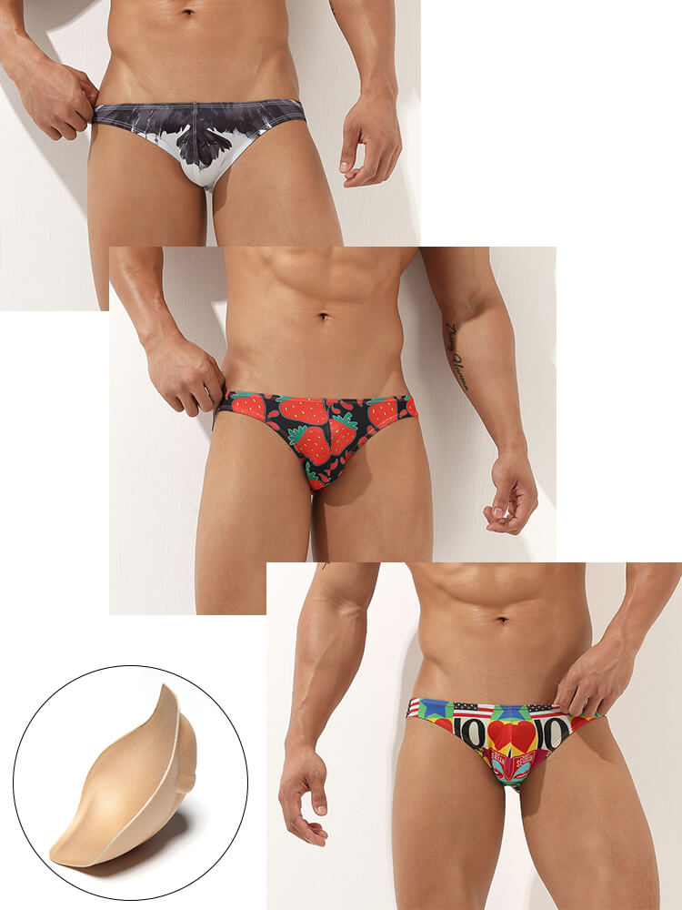 Men's Ice Silk Ultra Thin Print Tight Swim Briefs