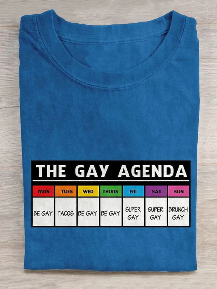 Men's Casual The Gay Agenda Print Cotton T-shirt