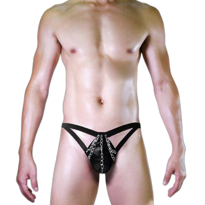 Chain Detail Leather Thong