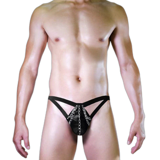 Chain Detail Leather Thong