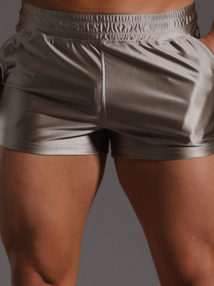 Men's Solid Color Satin Ice Silk Elastic Waist Shorts