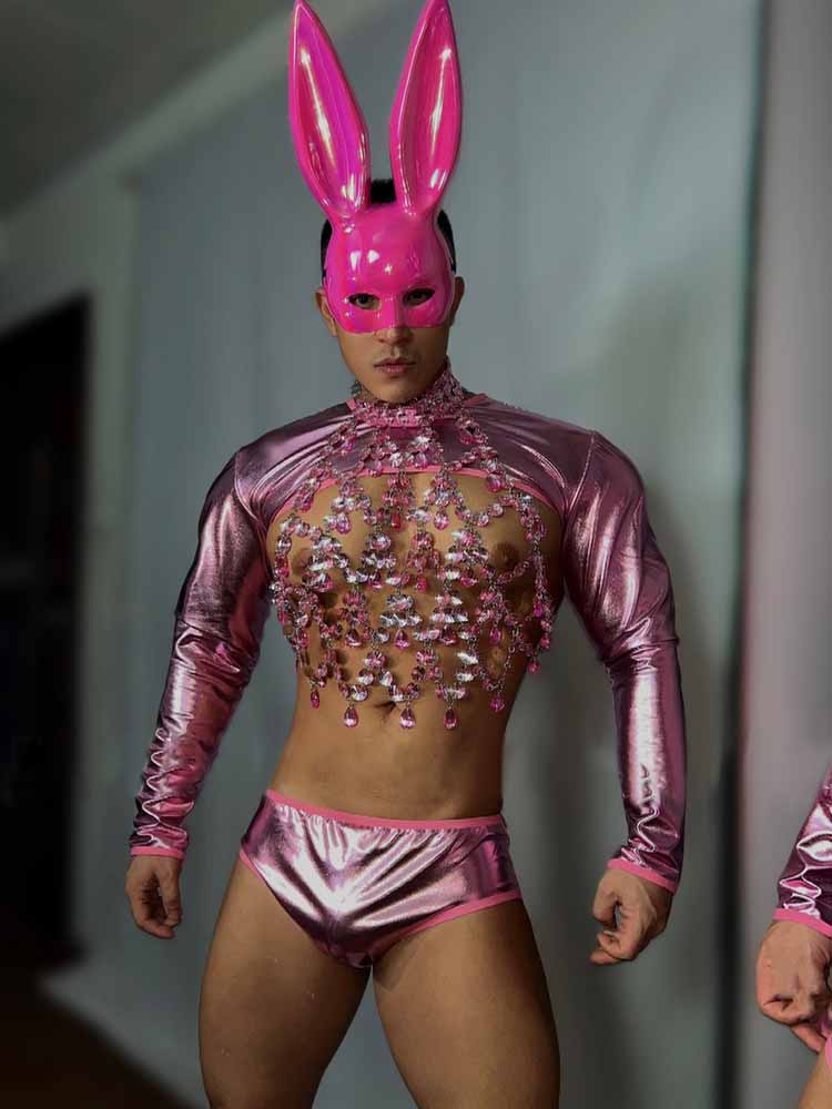 Pink Rabbit Ears Rhinestone Performance Costume Set