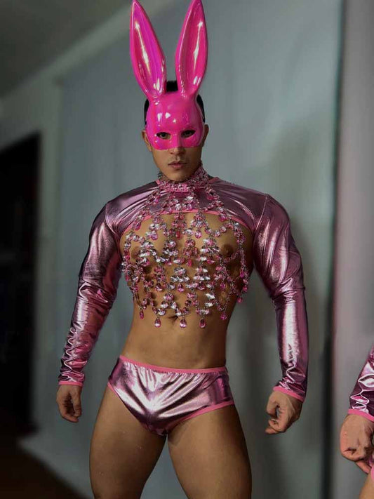 Pink Rabbit Ears Rhinestone Performance Costume Set