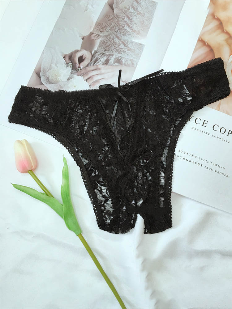 Sexy Lace See-Through Open-Crotch Briefs