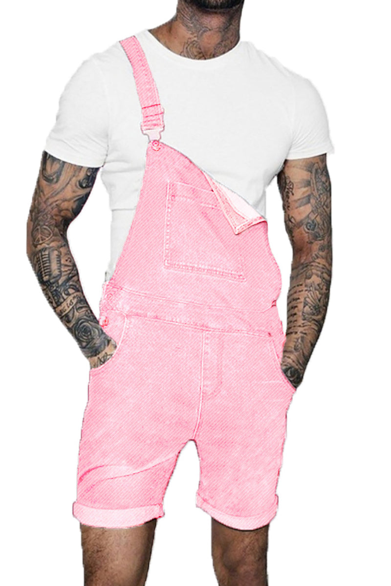 Men's Denim Pocket Romper  - Pink