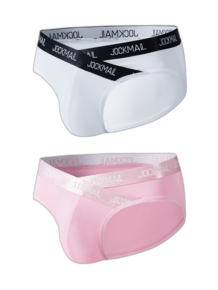 2 Pack Men's Sporty Letter Print Supportive Low-Rise Ice Silk Skin-Friendly Bikini