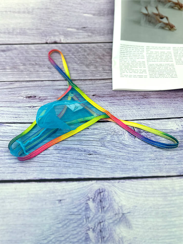 Men's Thin Mesh Transparent Rainbow Thong