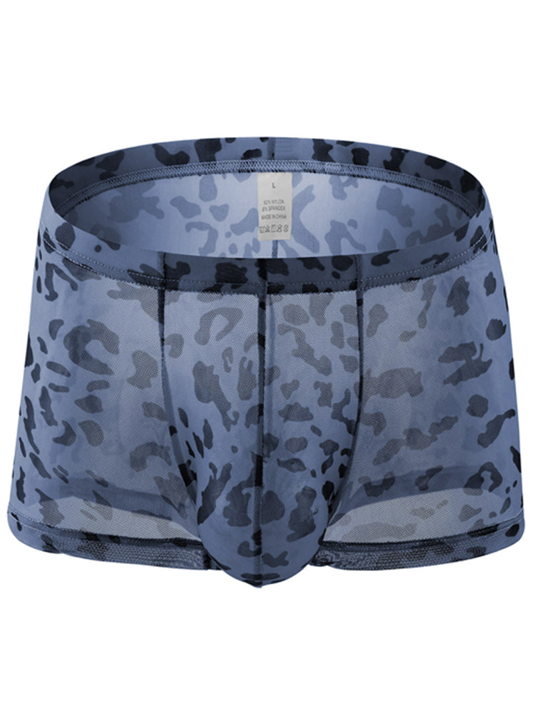 Men's Sexy See-Through Mesh Leopard Print Boxer Briefs