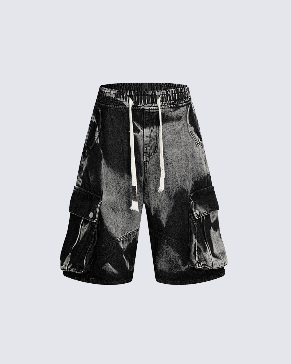 KIIKIO Utility Dark-Wash Drawstring Cargo Wide Denim Shorts
