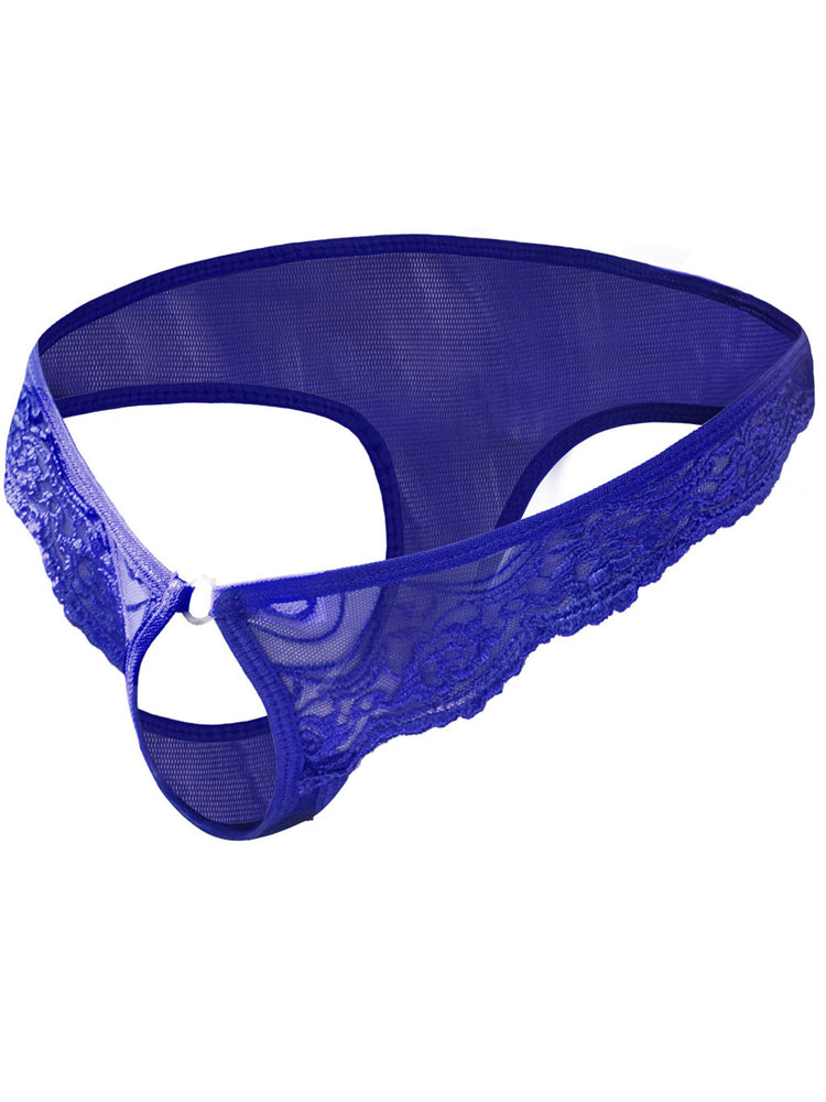 Men's Sheer Mesh Low Waisted Spandex Thong