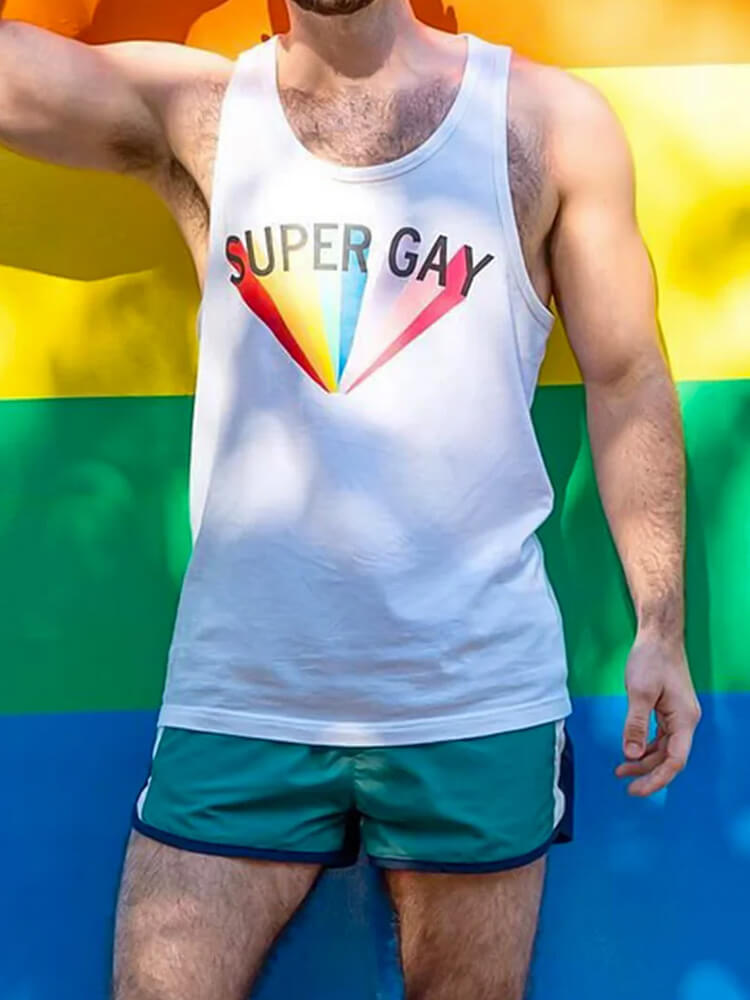 Men's Rainbow Super Gay Print Pride Tank Top