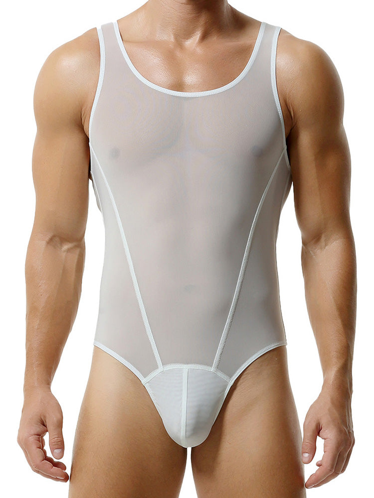 Men's Mesh Solid Color Fitness Bodysuit