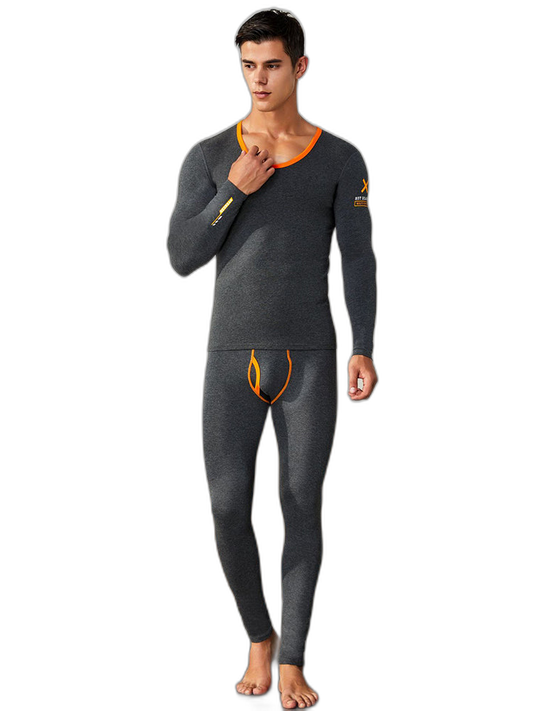 Men's Splicing Lines Cotton Thermal Underwear Set