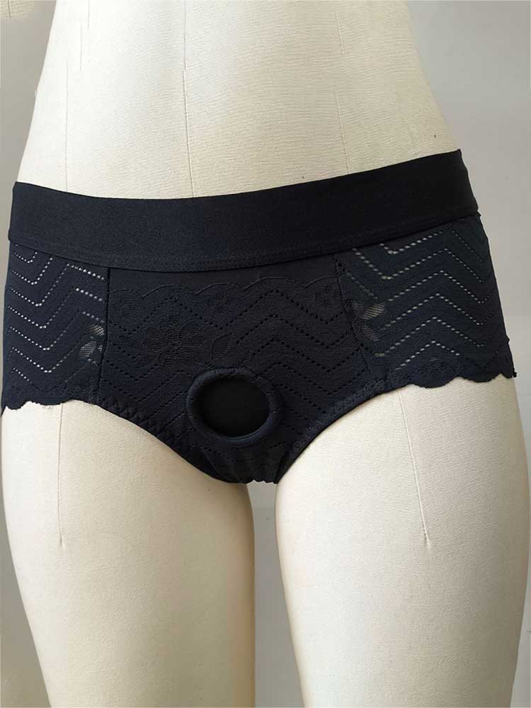 Men's Sexy Black Lace Open-Crotch Boxer Briefs