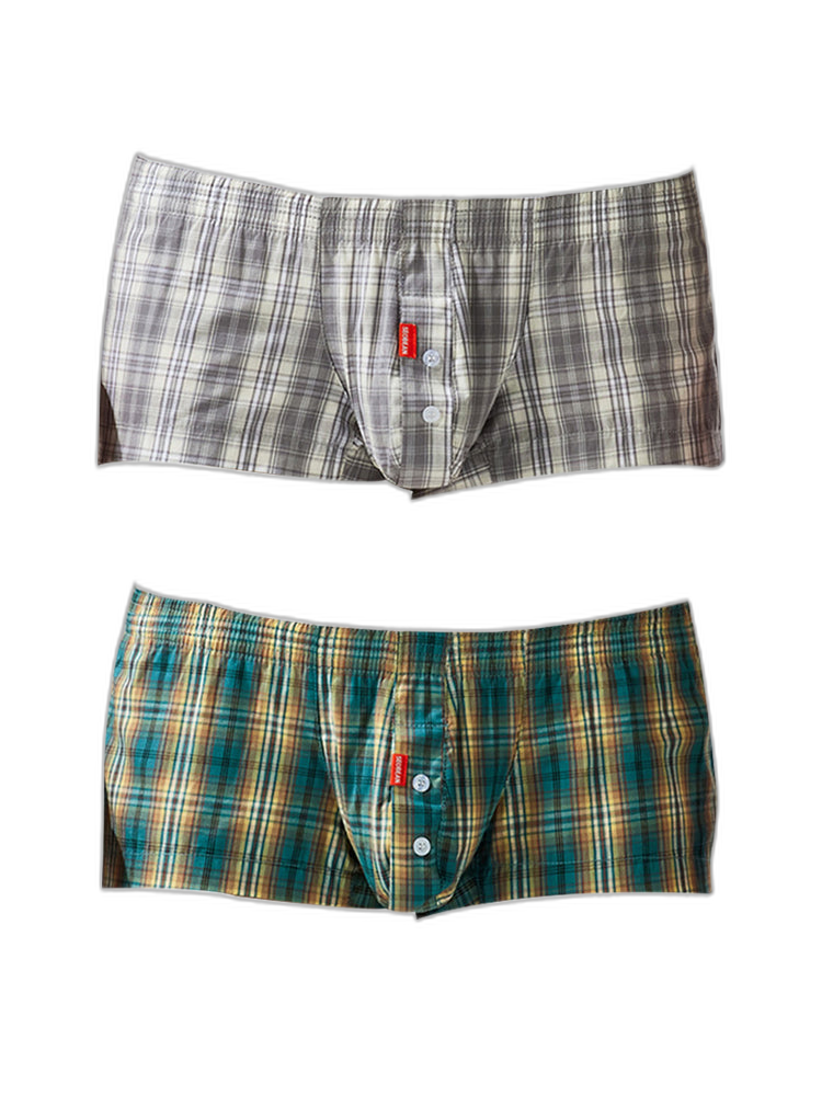 2 Pack Men's Anti-Odor Ultra-Soft Pure Cotton Plaid Design Boxer Shorts