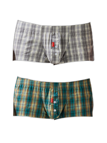 2 Pack Men's Anti-Odor Ultra-Soft Pure Cotton Plaid Design Boxer Shorts
