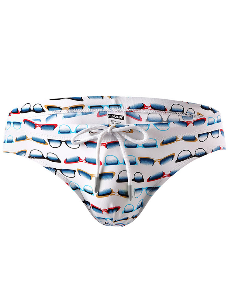 Men's Nylon Printed Cup Lace-up Swim Briefs