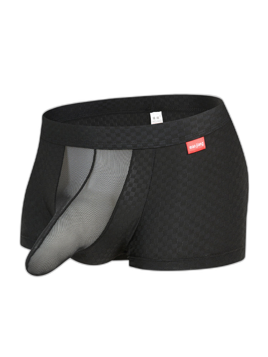 Men's Low-Rise Mesh Trunks – Breathable Nylon with 3D Pouch Support