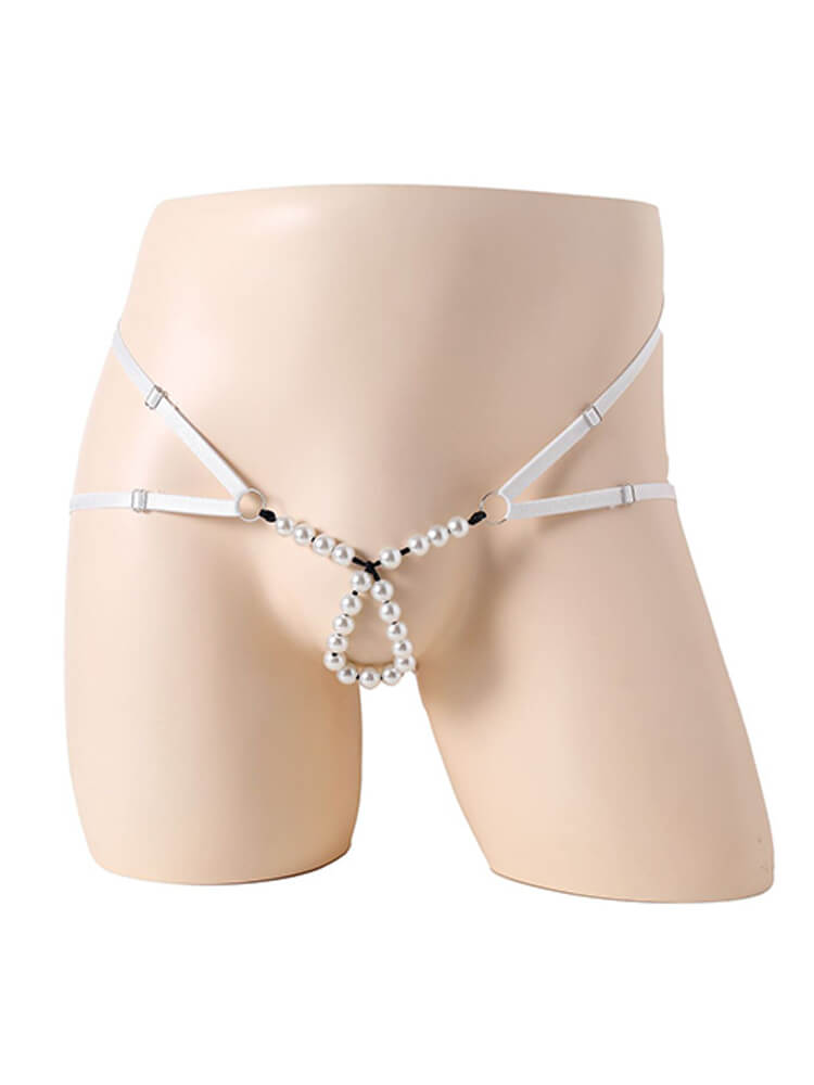Men's Hollowed Pearl Design Open Crotch Jockstrap