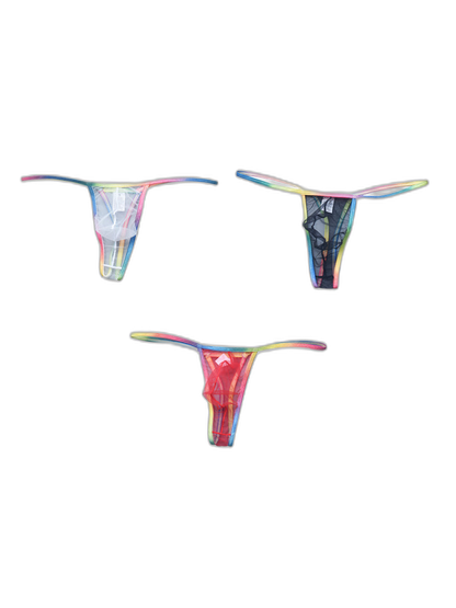 3-pack Men's Sexy Rainbow Transparent Convex Pouch Breathable Thong
