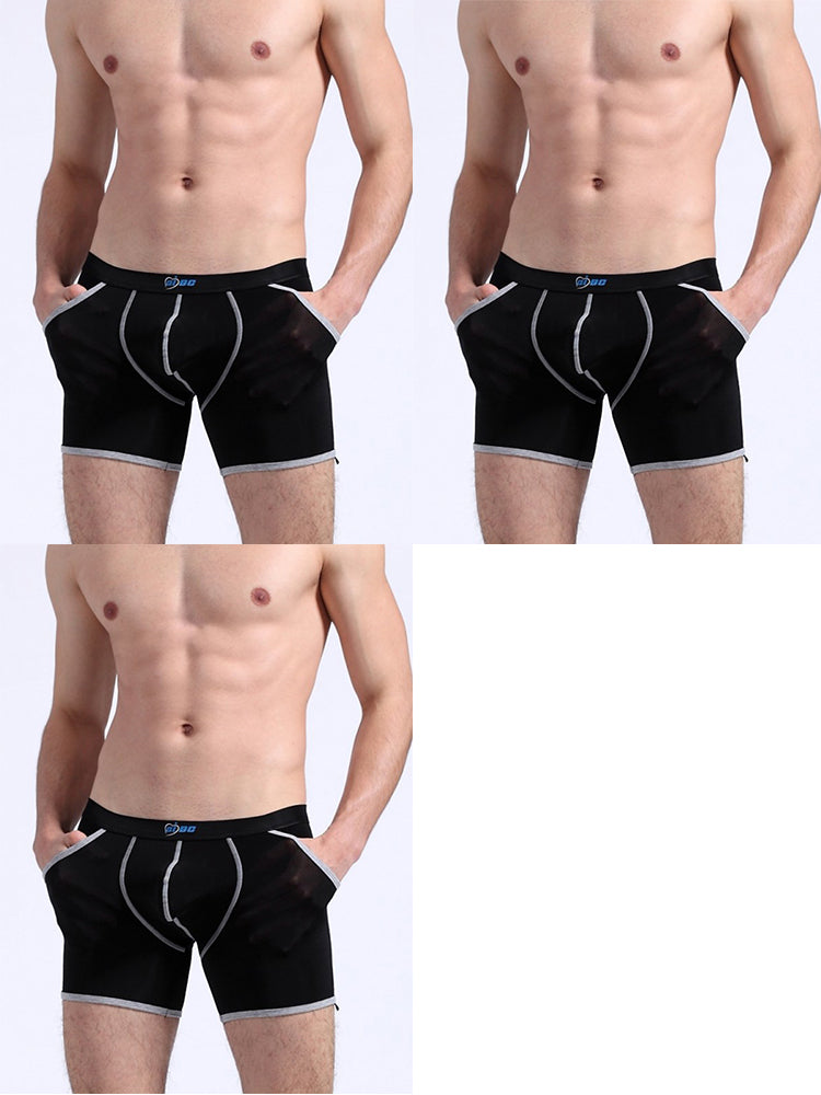 3 Pack Men's Long Leg Boxer Briefs Made of Ultra-Thin Ice Silk with Anti-Wear Elastic