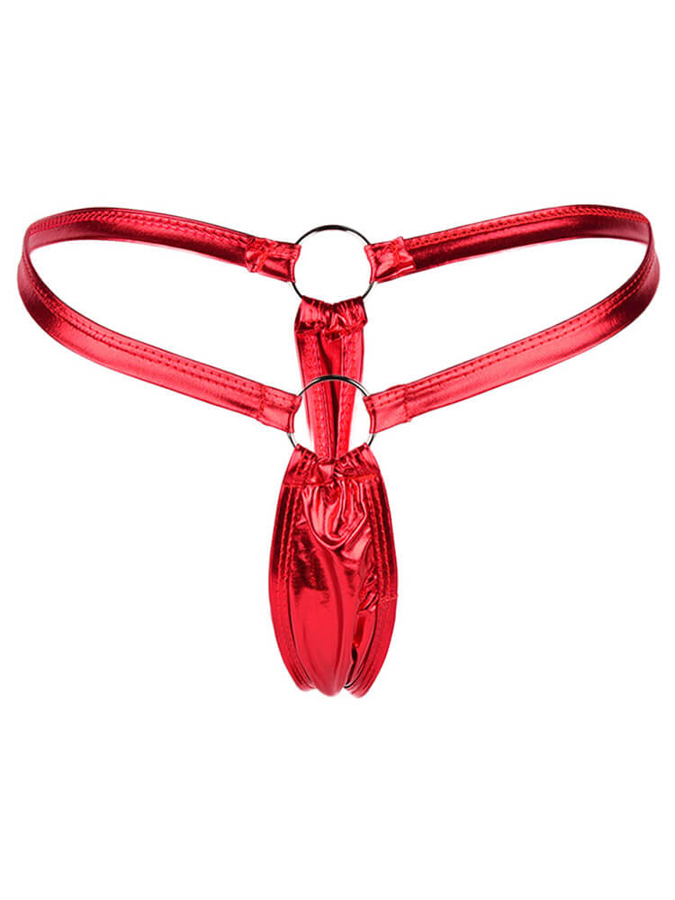 Men's Sexy Patent Leather Shiny Low Rise Thong