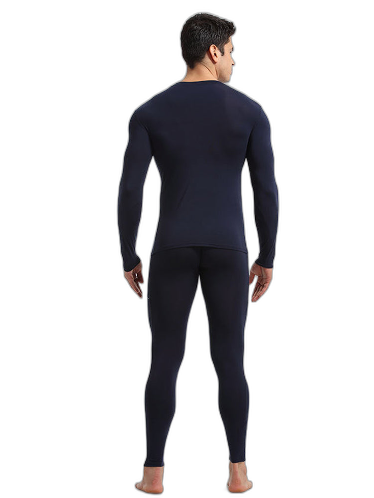 Men's Round Neck Solid Color Bamboo Fiber Thermal Underwear Set
