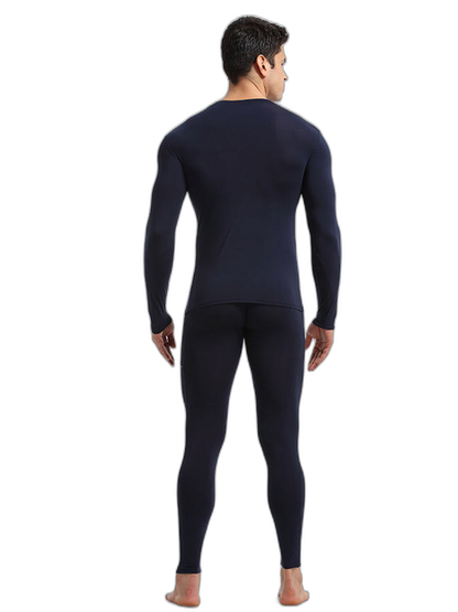 Men's Round Neck Solid Color Bamboo Fiber Thermal Underwear Set