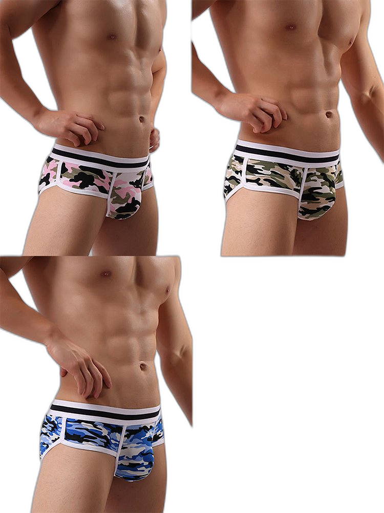 3 Pack Men's Mid-Rise Breathable Soft Cotton Camouflage Stretch Fit Bikini