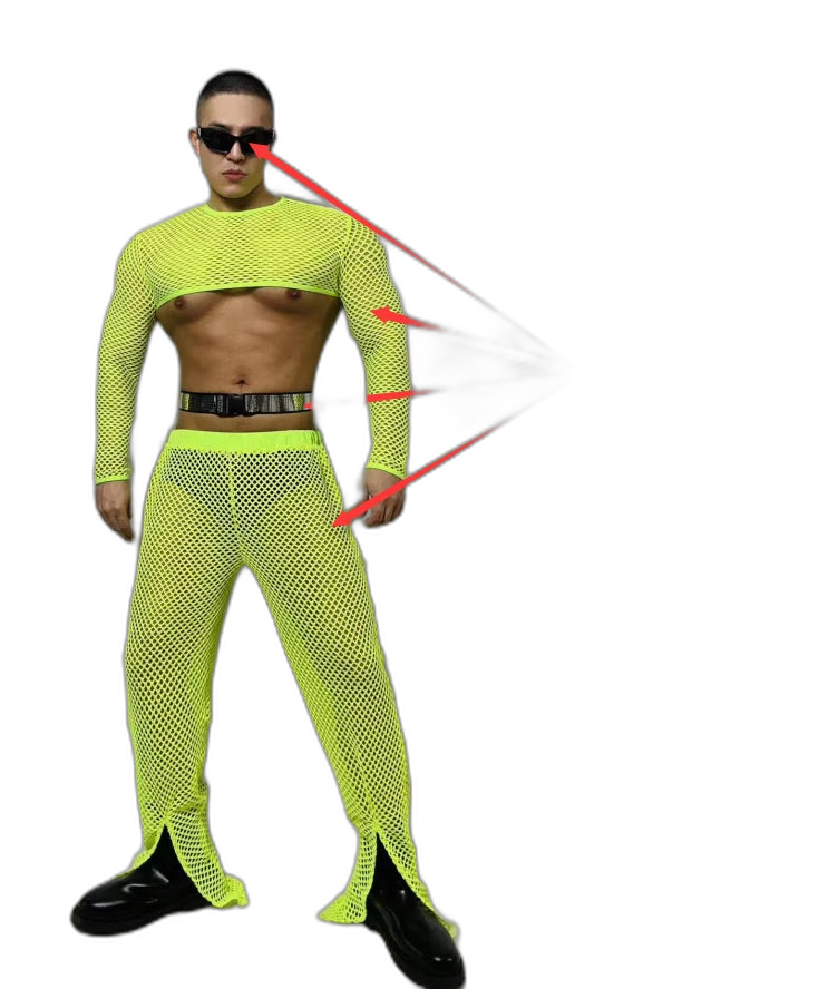 Fluorescent Fishnet See-Through Bodysuit Set