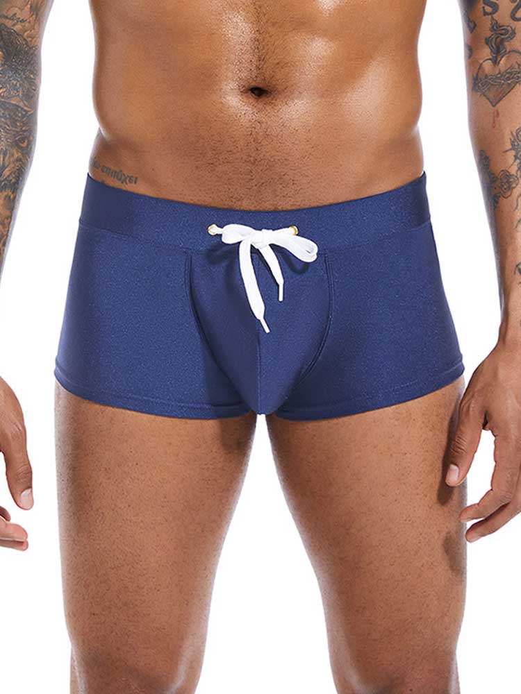 Men's Solid Color Drawstring U-Pouch Swim Trunks