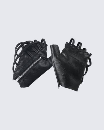 Gothic Punk Lace-Up Fingerless Faux Leather Gloves