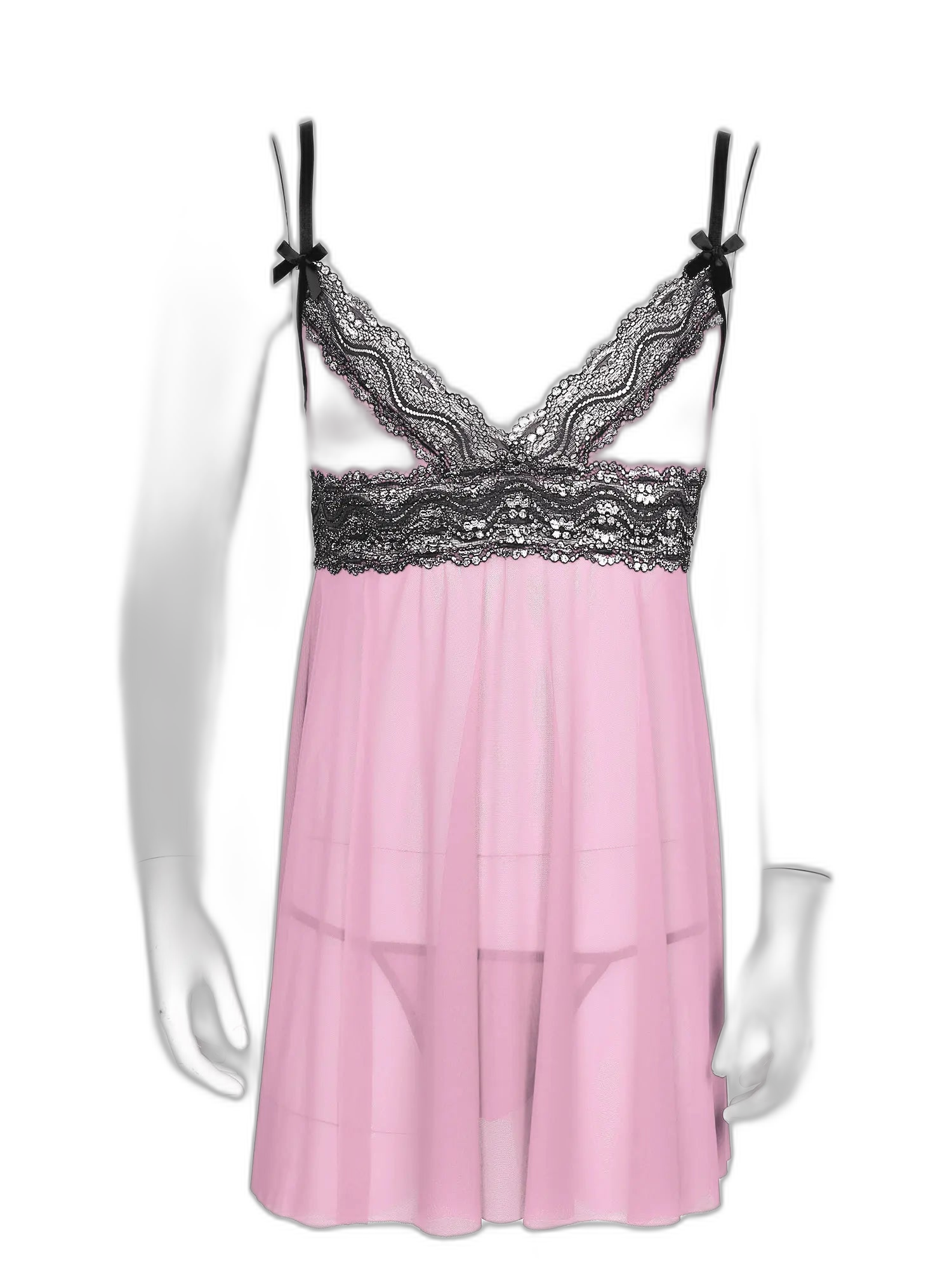 Mesh Floral Lace Sissy Mini Nightgown Set