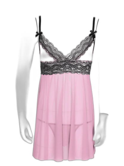 Mesh Floral Lace Sissy Mini Nightgown Set