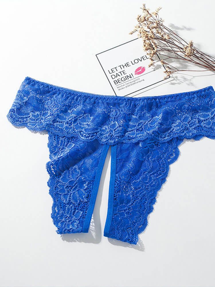 Men's Sexy Lace Open-Crotch Solid Color Thong
