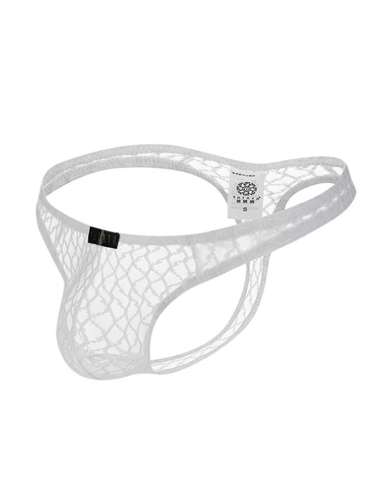 Men's Sexy Transparent Lace Mesh Solid Color Thong