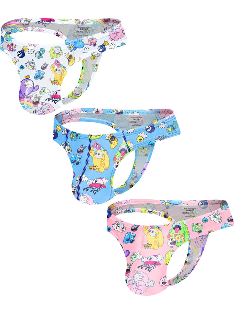Men's Cartoon Print Sexy Low Rise Thong