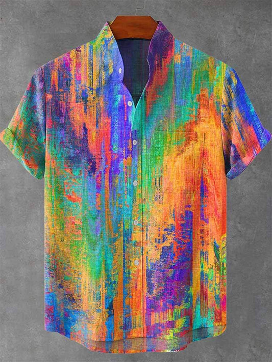 Fashion Rainbow Mottled Art Print 100% Cotton Shirt