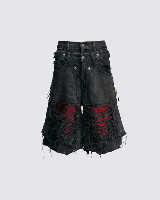 New Raw Hem Ripped Black Jean Shorts
