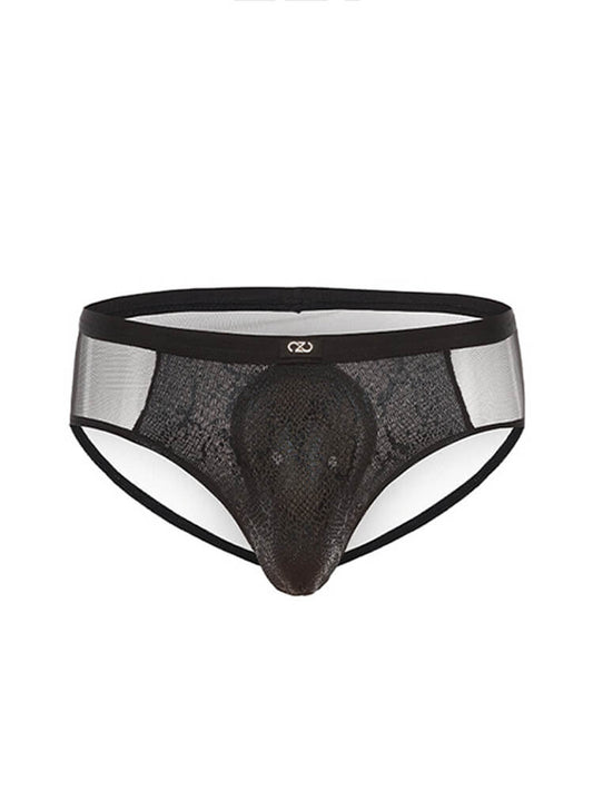Men's Sexy Sheer Mesh Snake-Print Briefs