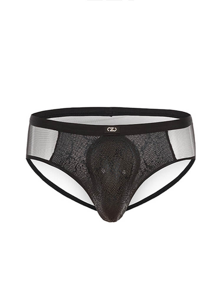 Men's Sexy Sheer Mesh Snake-Print Briefs