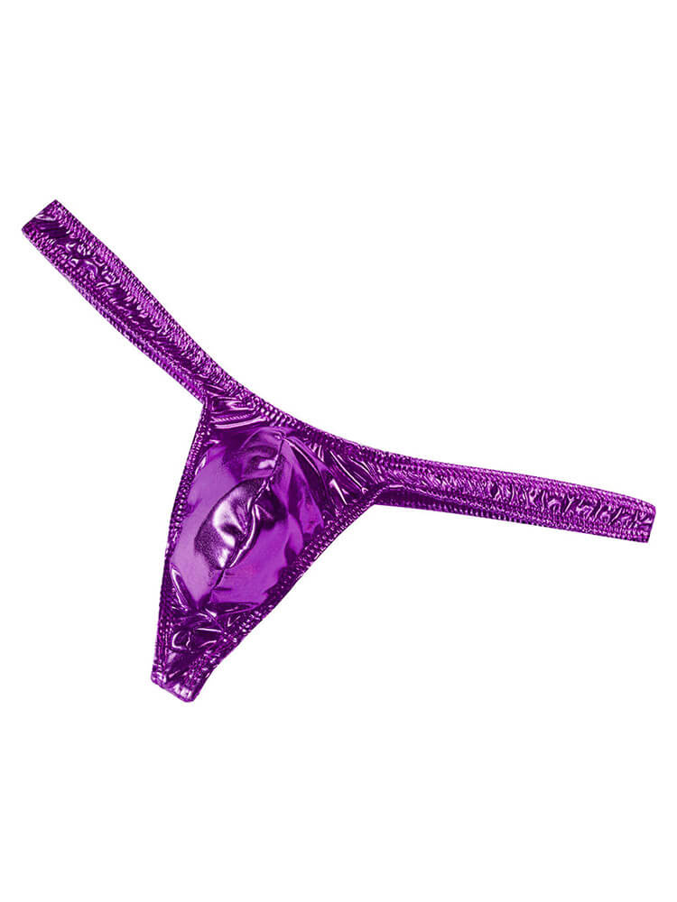 Men's Sexy Shiny Solid Faux Leather Thong