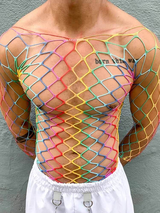 Rainbow Fishnet See-Through Top