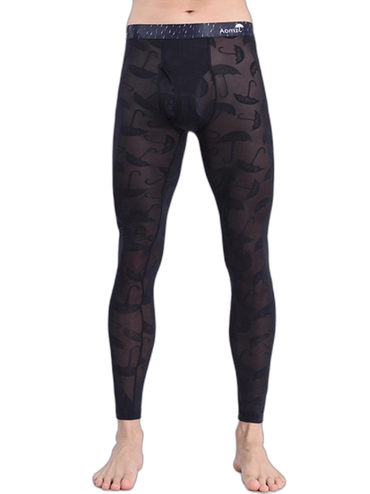 Men's Sexy Transparent Ice Silk Jacquard Seamless Tights Warm Pants