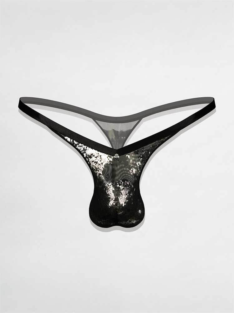 Men's Sexy Shiny Sequin Deep V-Cut Thong